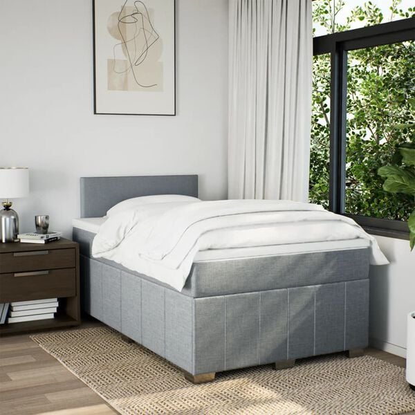 vidaXL Cama box spring con colch&oacute;n tela gris claro 120x190 cm