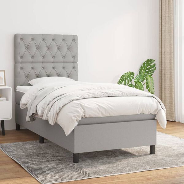 vidaXL Cama box spring con colch&oacute;n tela gris claro 80x200 cm