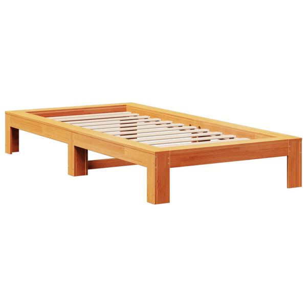 vidaXL Cama sin colch&oacute;n madera maciza de pino marr&oacute;n cera 100x200 cm