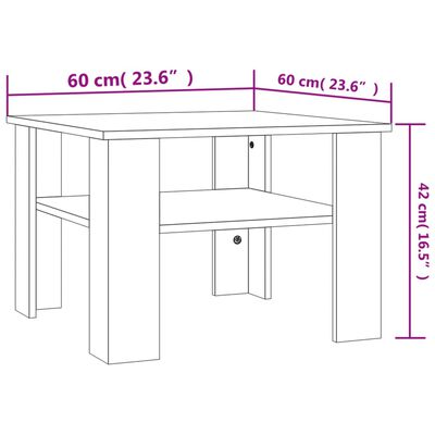 vidaXL Mesa de centro madera contrachapada gris hormigón 60x60x42 cm