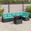 vidaXL Conjunto de sof&aacute; de jard&iacute;n 7 pcs Negro y azul rat&aacute;n sint&eacute;tico
