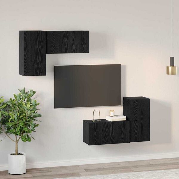 vidaXL Conjunto de mueble de TV Roble Negro Madera de ingenier&iacute;a