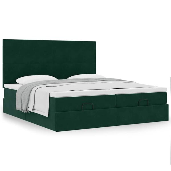 vidaXL Estructura de cama otomana colchones terciopelo verde oscuro