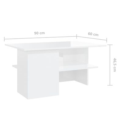 vidaXL Mesa de centro madera contrachapada blanco brillo 90x60x46,5 cm