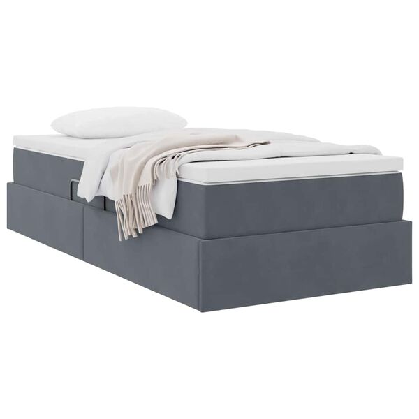 vidaXL Cama con almacenamiento y colch&oacute;n Gris oscuro 90 x 190 cm