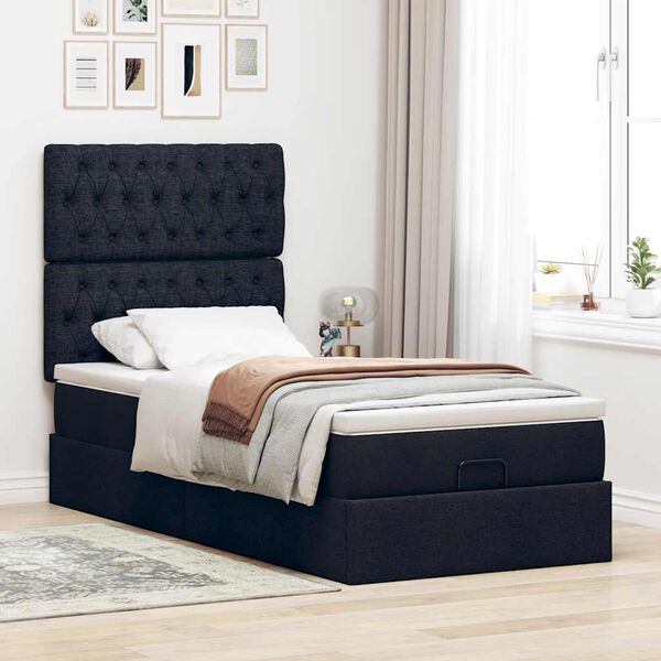 vidaXL Cama otomana con colch&oacute;n negra 90x200 cm tela