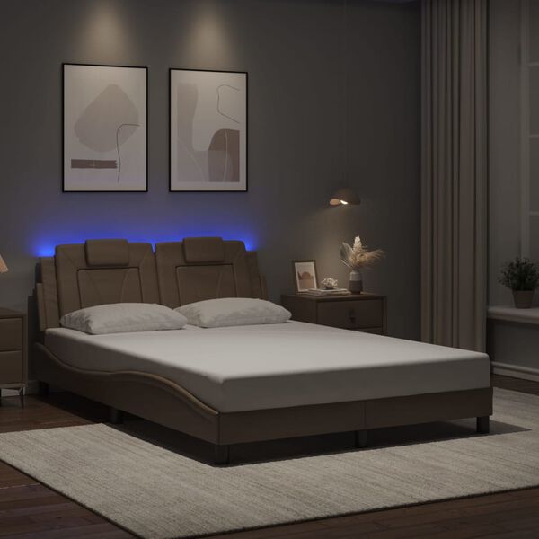 vidaXL Estructura de cama Viana con LED sin colch&oacute;n capuchino 140x200 cm