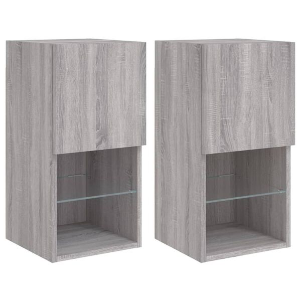vidaXL Muebles para TV con luces LED 2 uds gris Sonoma 30,5x30x60 cm