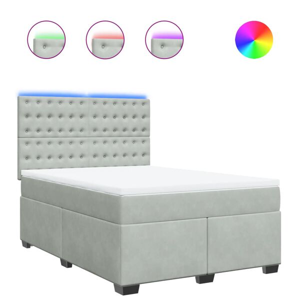 vidaXL Cama box spring con colch&oacute;n terciopelo gris claro 140x200 cm