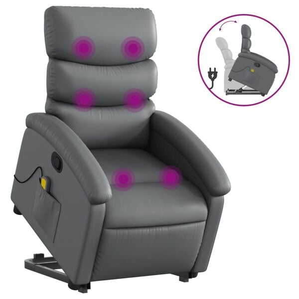 vidaXL Sillón reclinable de masaje de pie cuero artificial gris