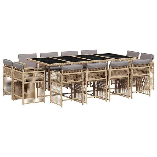 vidaXL Set comedor de jard&iacute;n con cojines 13 pzas rat&aacute;n sint&eacute;tico beige