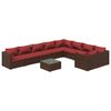 vidaXL Set muebles de jard&iacute;n 10 piezas cojines rat&aacute;n sint&eacute;tico marr&oacute;n