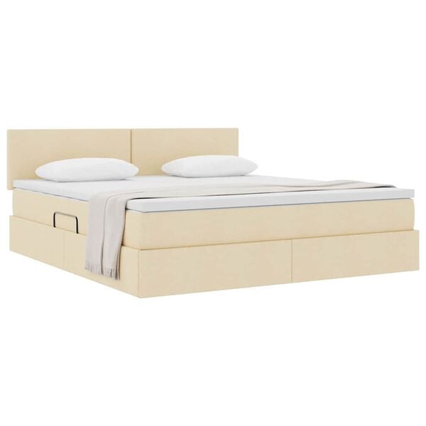 vidaXL Cama con almacenamiento y colch&oacute;n Crema 160 x 200 cm
