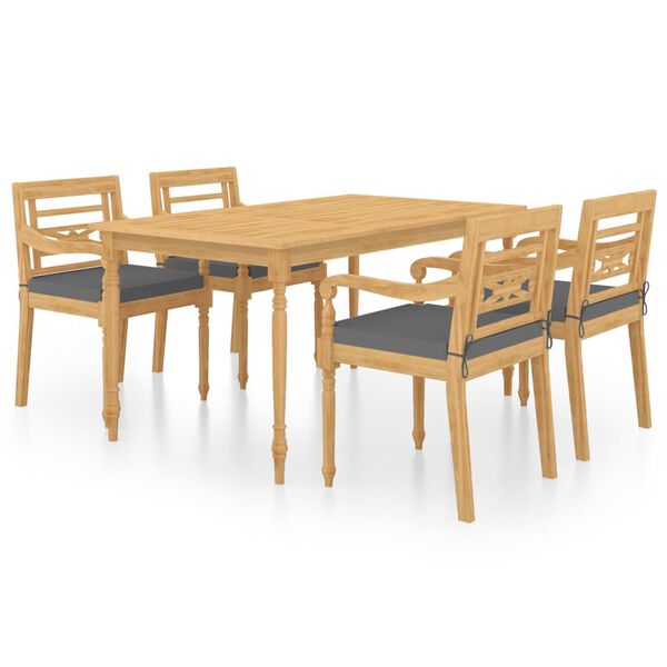 vidaXL Juego de comedor para jard&iacute;n 5 piezas teca maciza y cojines