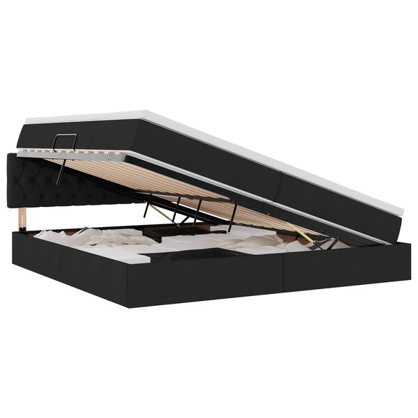 vidaXL Cama con almacenamiento y LED Negro 200 x 200 cm Poli&eacute;ster