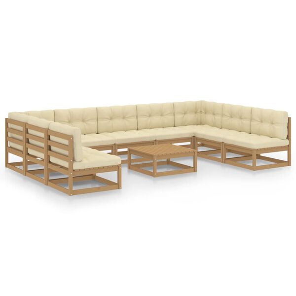 vidaXL Set de muebles de jard&iacute;n 10 pzs cojines madera pino marr&oacute;n miel