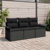 vidaXL Conjunto de sofá de jardín con cojín 3 pcs Negro Poliratán