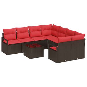 vidaXL Juego de Sof&aacute; 9 uds. 8-N&uacute;mero de plazas Beige y Rojo
