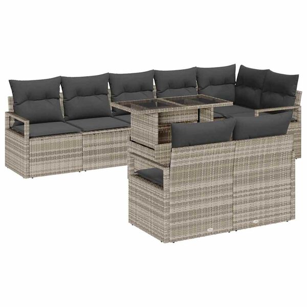 vidaXL Conjunto de sof&aacute; de jard&iacute;n 9 pcs Gris claro rat&aacute;n sint&eacute;tico