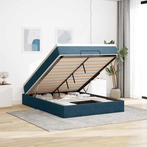 vidaXL Estructura de cama otomana con colch&oacute;n terciopelo azul oscuro