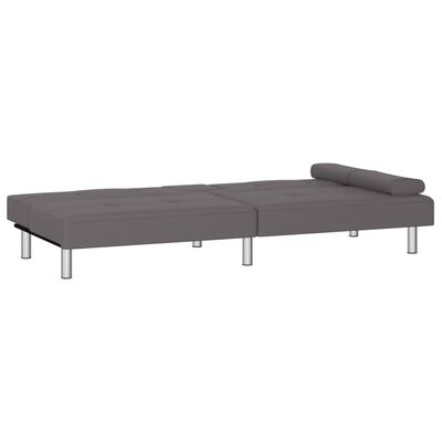 vidaXL Sofá cama con portavasos cuero sintético gris
