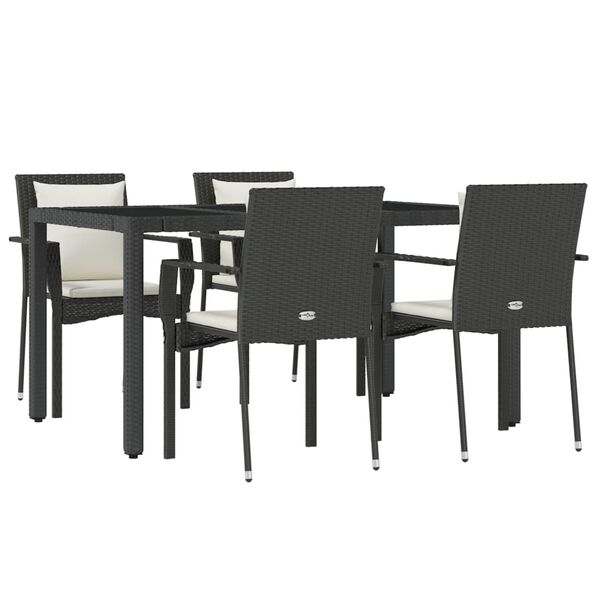 vidaXL Set de muebles jard&iacute;n 5 pzas con cojines rat&aacute;n sint&eacute;tico negro