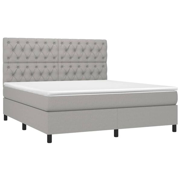 vidaXL Cama box spring colch&oacute;n y luces LED tela gris claro 160x200 cm