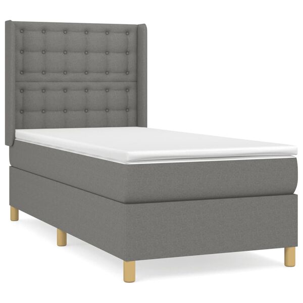 vidaXL Cama box spring con colch&oacute;n tela gris oscuro 100x200 cm