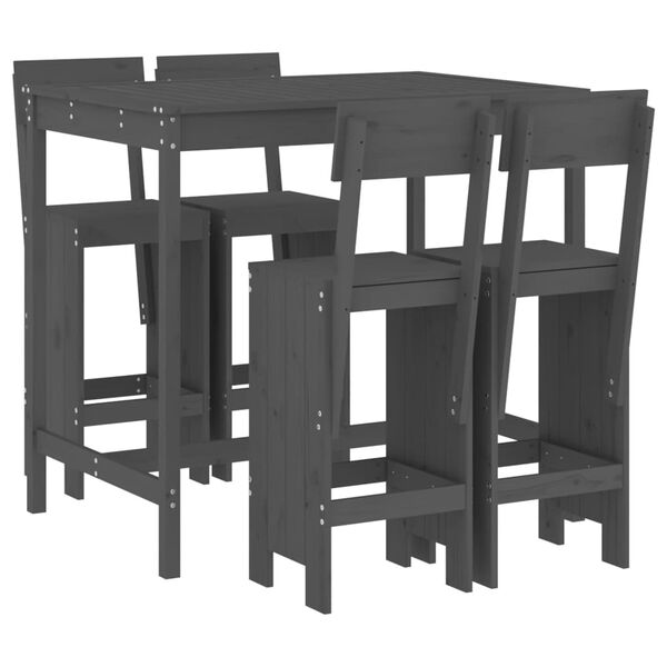vidaXL Set de mesa y taburetes altos jardín 5 piezas madera pino gris