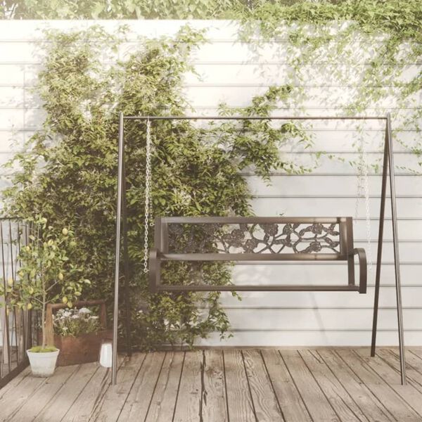 vidaXL Banco balancín de jardín 125 cm acero y plástico negro