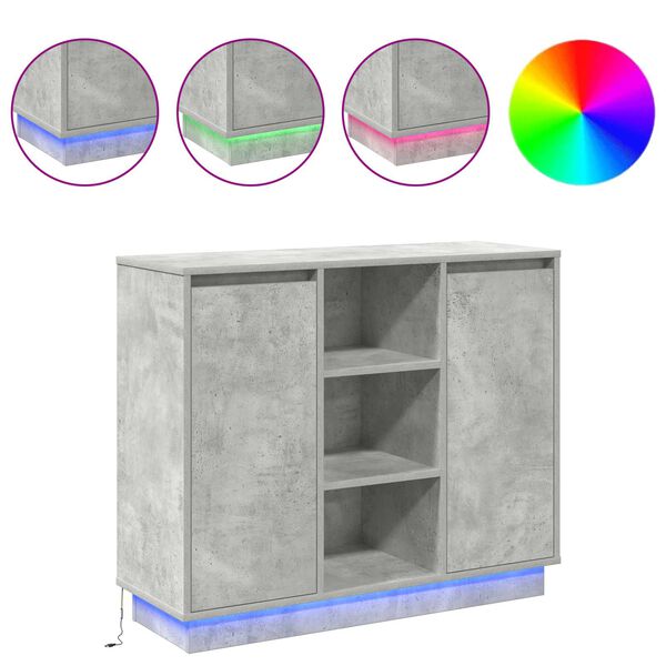 vidaXL Aparador LED Gris Concreto 90 x 32 x 75 cm Madera de ingenier&iacute;a