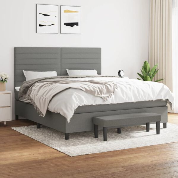 vidaXL Cama box spring con colch&oacute;n tela gris oscuro 160x200 cm