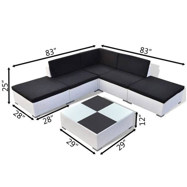 vidaXL Set muebles de jardín 6 piezas y cojines ratán sintético blanco