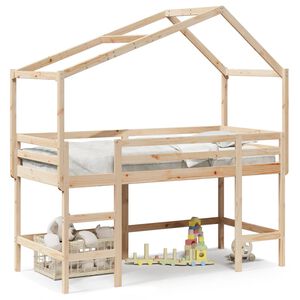 vidaXL Cama alta con escalera y techo madera maciza de pino 90x190 cm