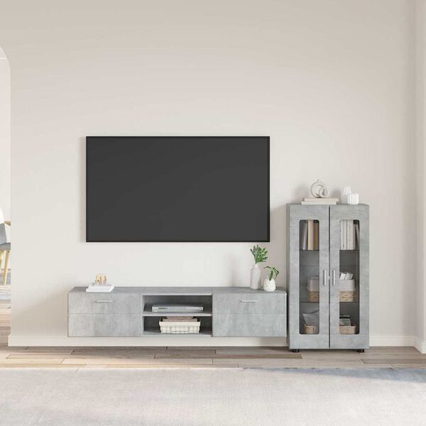 vidaXL Conjunto de mueble de TV con caj&oacute;n FLORIN Gris Concreto