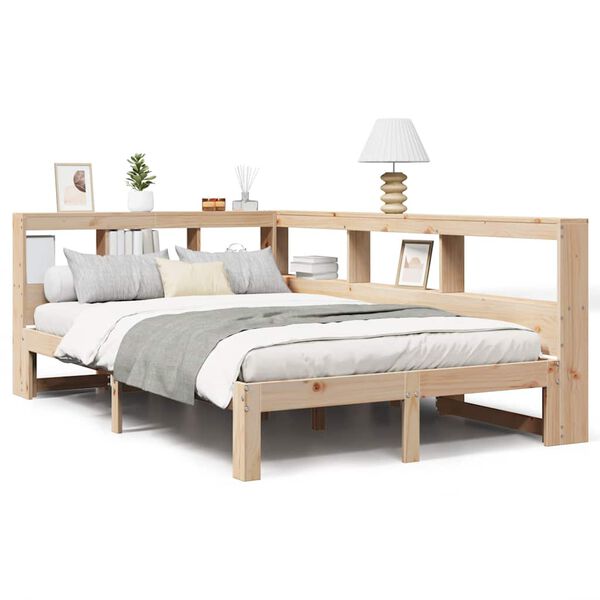 vidaXL Cama con estanter&iacute;a sin colch&oacute;n madera maciza de pino 120x200cm