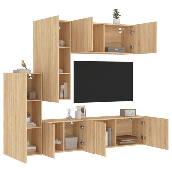vidaXL Muebles de TV de pared 5 pzas madera de ingeniería roble Sonoma