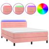 vidaXL Cama box spring colch&oacute;n y LED terciopelo rosa 140x190 cm