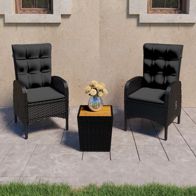 vidaXL Mesa y sillas jardín 3 pzas ratán sintético madera acacia negro