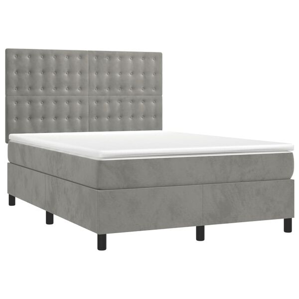 vidaXL Cama box spring con colch&oacute;n terciopelo gris claro 140x190 cm
