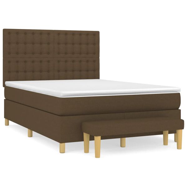 vidaXL Cama box spring con colch&oacute;n tela marr&oacute;n oscuro 140x200 cm