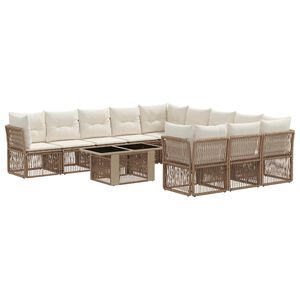 vidaXL Conjunto de sof&aacute;s de jard&iacute;n 12 uds. Beige rat&aacute;n sint&eacute;tico