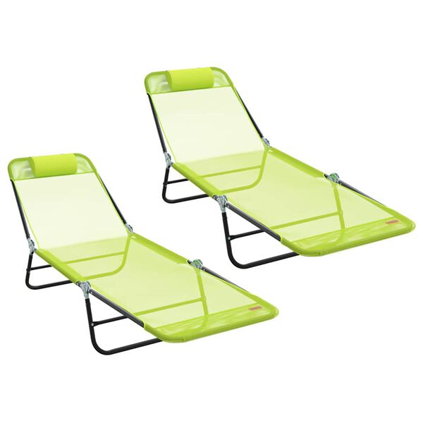 vidaXL Tumbona plegable 2 pcs Verde 182 x 55 x 85.5cm Textileno