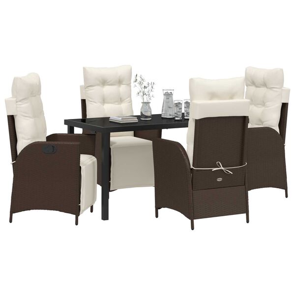 vidaXL Conjunto de Comedor de Jard&iacute;n 5 pcs Marr&oacute;n rat&aacute;n sint&eacute;tico