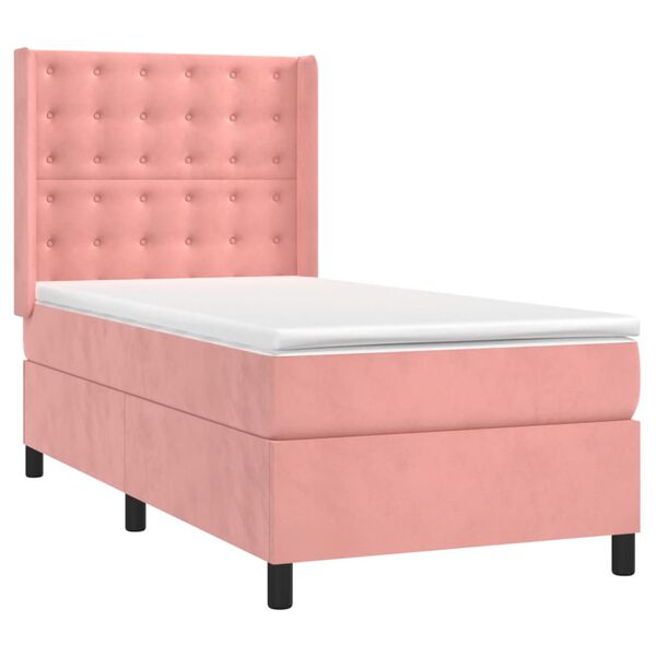 vidaXL Cama box spring colch&oacute;n y LED terciopelo rosa 100x200 cm