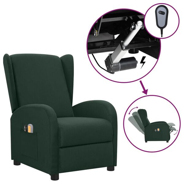 vidaXL Sill&oacute;n de masaje el&eacute;ctrico tela verde oscuro