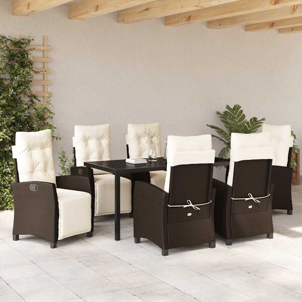 vidaXL Conjunto de Comedor de Jard&iacute;n 7 pcs Marr&oacute;n rat&aacute;n sint&eacute;tico