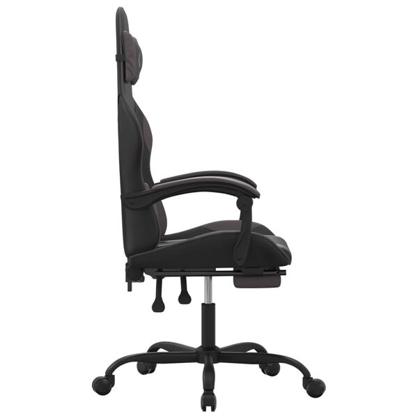 vidaXL Silla gaming giratoria y reposapi&eacute;s cuero sint&eacute;tico negro gris