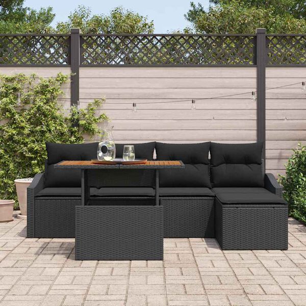 vidaXL Conjunto de Comedor de Jardín con cojín 6 pcs Negro y Marrón