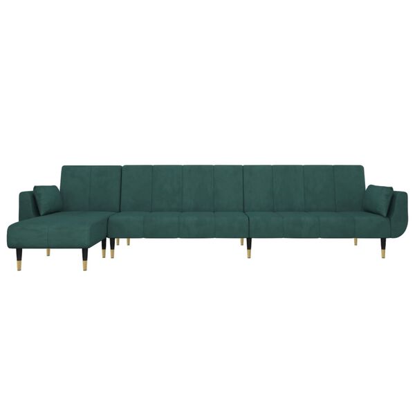 vidaXL Sof&aacute; cama en forma de L terciopelo verde oscuro 275x140x70 cm
